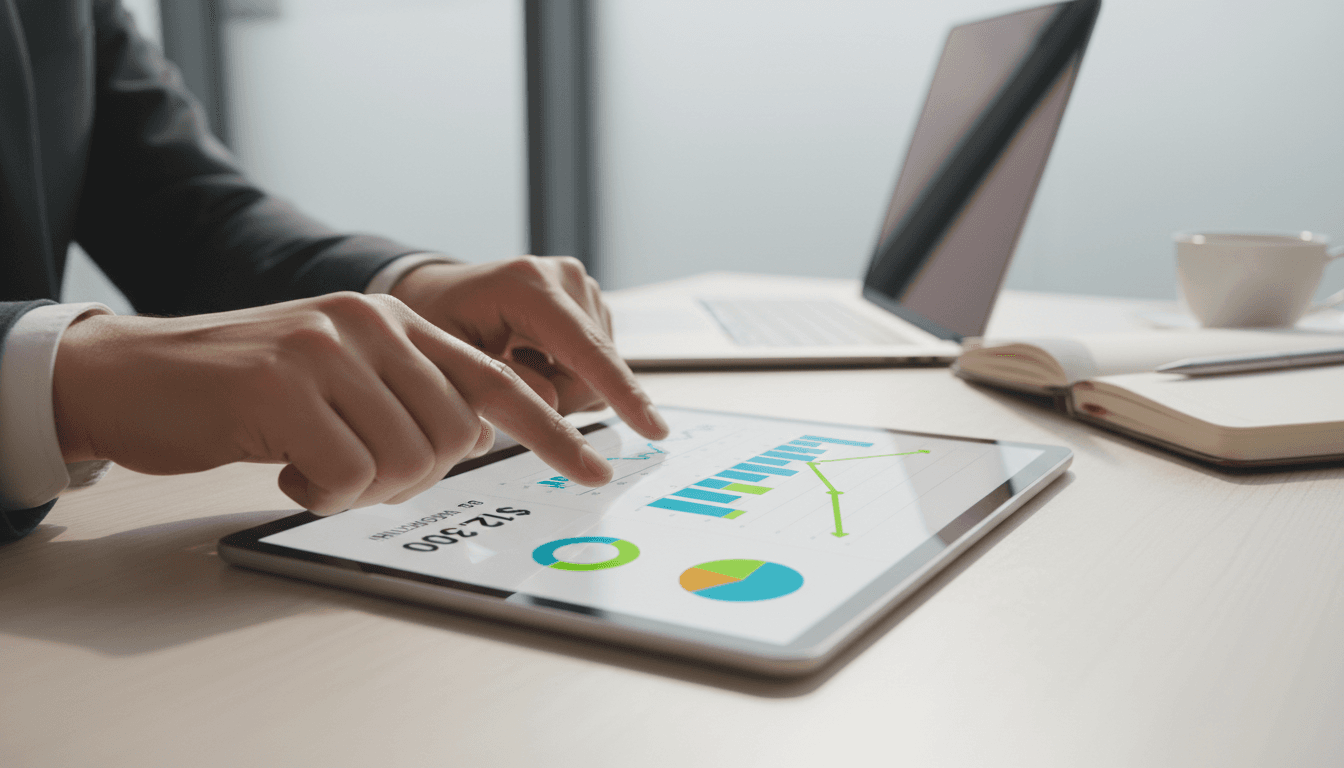 Análisis de datos financieros en pantalla con gráficos y métricas