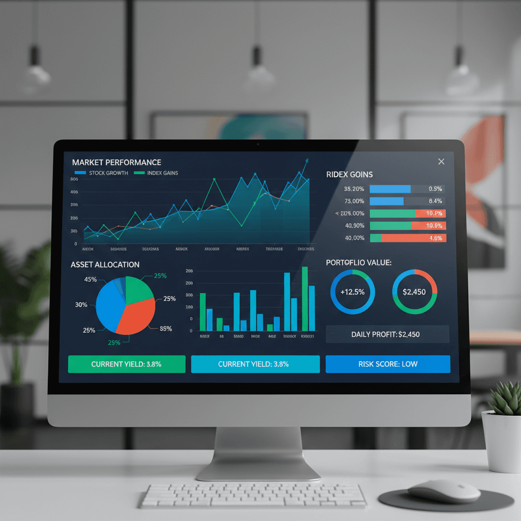 Dashboard de análisis financiero con métricas y gráficos de desempeño